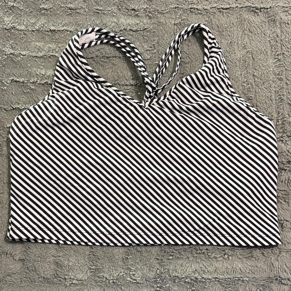 KIAVA Black and White Striped Bikini Top